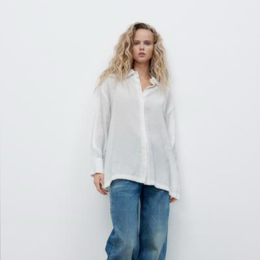 Zara Flowy Oversized Shirt in Ecru